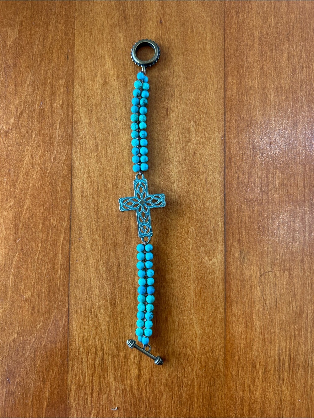 NEW Turquoise Beaded Cross Bracelet Handmade
